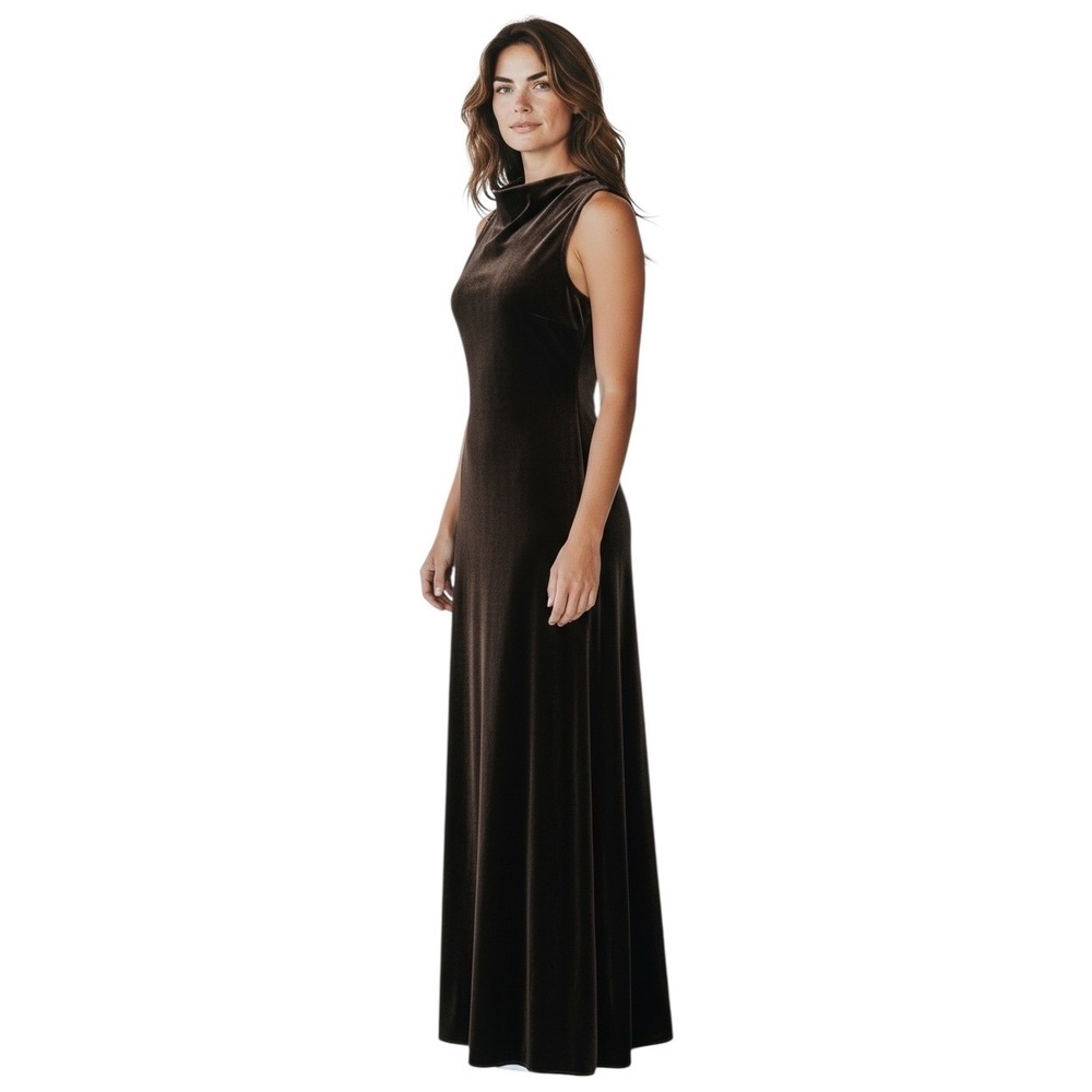 Ann Taylor Brown Velvet Maxi Gown Size 8 
Elegant Formal Sleeveless Dress USA‎